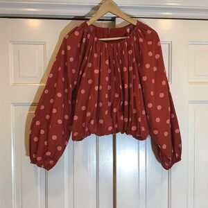 Maeve Red Polka Dot Bell Sleeve Crop Top Boho Feminine Tomato Whimsical